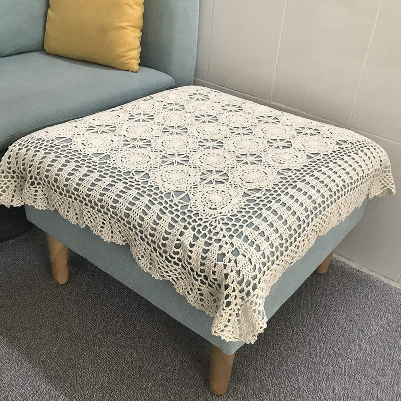 Hetao 100% Cotton Handmade Crochet Square Tablecloth Doilies Lace Table Covers ,Beige, 31 Inch - Image 5